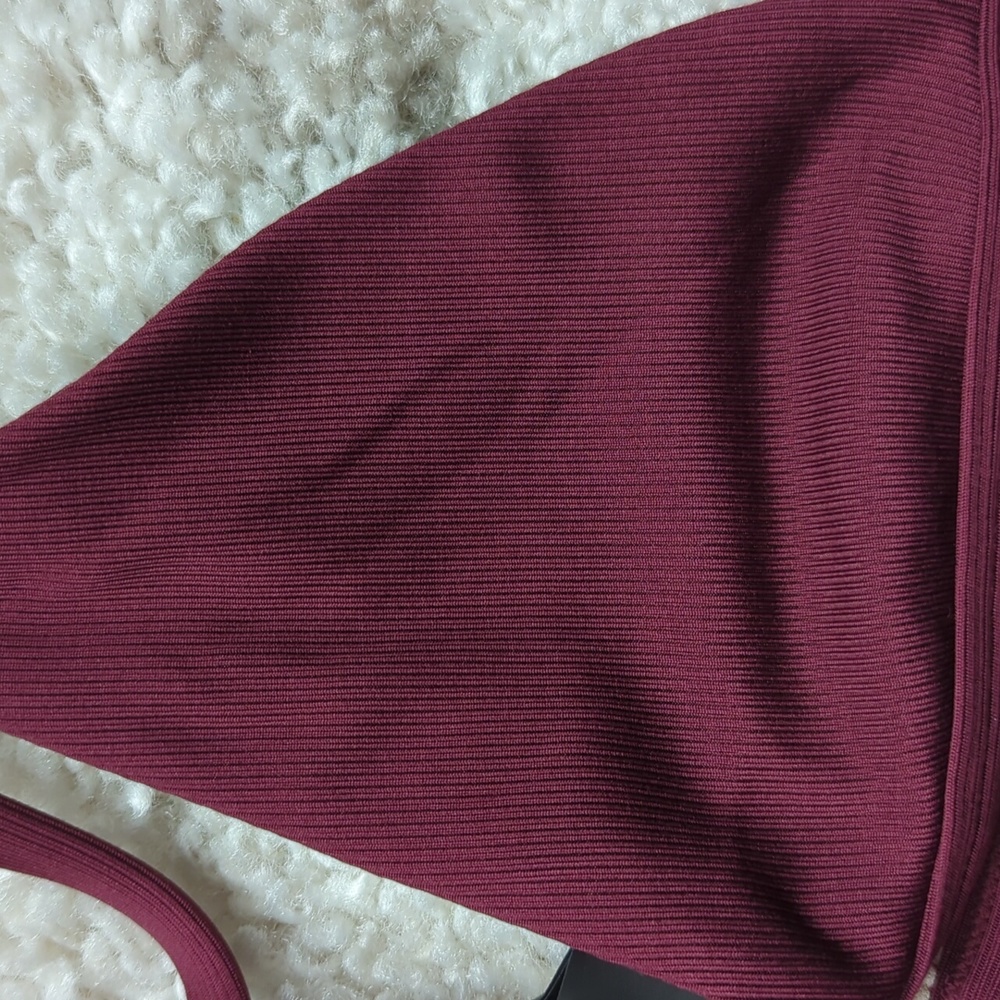 L.A. Hearts Triangle Tie Strap Bikini Top (Small) in Wine color - Picture 3 of 8